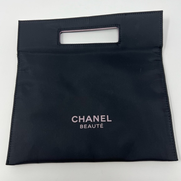 Chanel Beaute Makeup Bag Black Cosmetic Pouch Nylon Promo FLAW - Picture 1 of 16